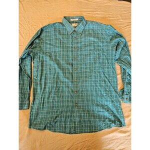 L.L. Bean Men’s XXL Tall Button Down Shirt Teal Windowpane Long Sleeve